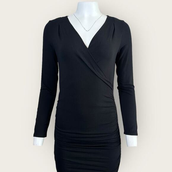 NWT | Krisa | Surplice Long Sleeve Asymmetrical Midi | Black | Medium - Picture 12 of 16